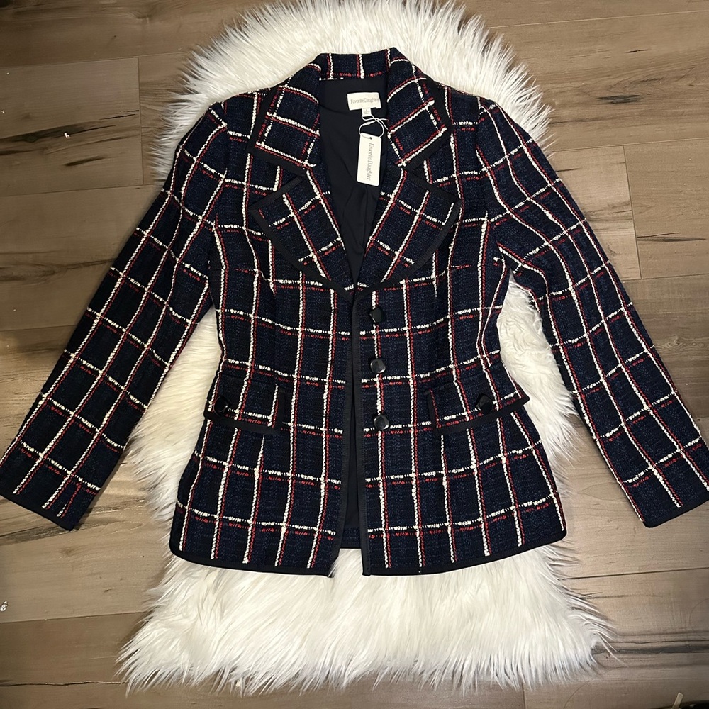 Favorite Daughter Navy and Red Plaid Blazer